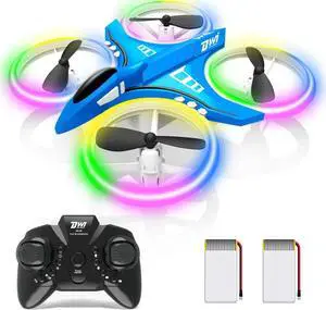 Dwi Dowellin 4.9 Inch Mini Drone for Kids LED Night Lights One Key Take Off Landing Flips RC Remote Control Small Flying Toys Drones for Beginners Boys and Girls Adults Nano Quadcopter, Blue