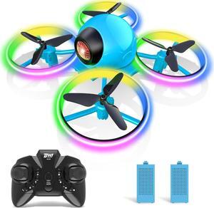 Dwi Dowellin Mini Drone for Kids, 4.9 Inch Small Flying Toys Drones with LED Light One Key Take Off Spin Flips RC Mini Drones Nano Quadcopter Long Flight Time Drones for Beginners and Adults, Blue