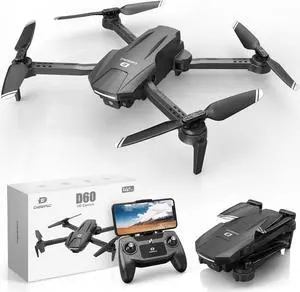 DEERC D60 Drones with Camera for Adults, Kids, FPV 1080P HD Video, Long Battery Life, Gravity Sensor, Foldable, Hobby RC Quadcopter, Suitable as Gifts for Boys, Girls, Beginner Adults, 1 Piece, Black