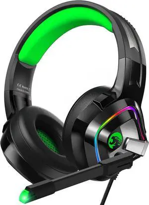 ZIUMIER Gaming Headset PS4 Headset, Xbox One Headset with Noise Canceling Mic and RGB Light, PC Headset with Stereo Surround Sound, Over-Ear Headphones for PC, PS4, PS5,Xbox One, Laptop (Green)