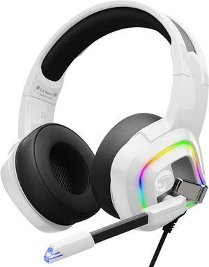 ZIUMIER Z66 White Gaming Headset with Microphone, Wired Over-Ear Headphone for PC PS4 PS5 Xbox One Controller, RGB LED Light, Bass Surround Sound