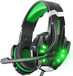 BENGOO G9000 Stereo Gaming Headset for PS4 PC Xbox One PS5 Controller, Noise Cancelling Over Ear Headphones with Mic, LED Light, Bass Surround, Soft Memory Earmuffs for Laptop Mac - Green BENGOO G9000 Stereo Gaming Headset for PS4 PC Xbox One PS5 Controller, Noise Cancelling Over Ear Headphones with Mic, LED Light, Bass Surround, Soft Memory Earmuffs for Laptop Mac - Green