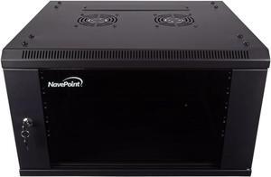 NavePoint 6U Server Cabinet Wall Mount Rack Enclosure Includes 2 Fans, Locking Glass Door, Removable Side Panels  6U Network Cabinet 17.7 Deep, 19 Inch Server Rack for IT and A/V Equipment
