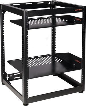 ECHOGEAR 15U Open Frame Rack for Servers & AV Gear - Wall Mountable Design Includes 2X Vented Shelves, 25x Rack Mounting Screws, 4X Leveling Feet, 4X Shelf Stops, & 2X Securement Straps