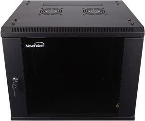 NavePoint 9U Server Cabinet Wall Mount Rack Enclosure Includes 2 Fans, Locking Glass Door, Removable Side Panels  9U Network Cabinet 17.7 Deep, 19 Inch Server Rack for IT and A/V Equipment