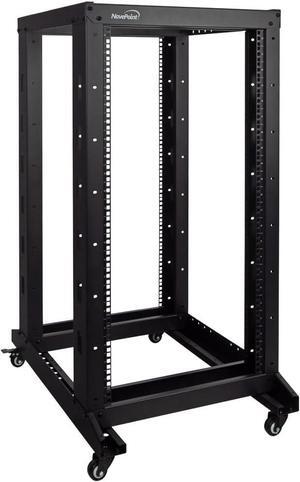 NavePoint 22U 4 Post Server Rack  Open Frame Rack for 19 Inch Equipment, Adjustable Depth 4-Post Network Rack with Casters Wheels, 22U Server Rack 881lbs Capacity, Black