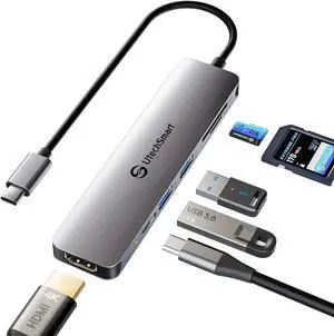 UtechSmart USB C Hub, 4K@60Hz USB C to HDMI Adapter for MacBook Pro Air, 6 in 1 USB C Dongle Compatible for USB C Laptop and Type C Devices (100W PD Port/HDMI/SD/TF Card Reader/2*USB3.0)