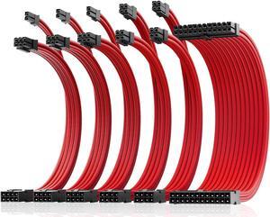 ASIAHORSE Power Supply Sleeved Cable, 16AWG PSU Cables Internal Power Supplies Extension Cables 1x24Pin/2x4+4 EPS/3x6+2 PCI-E, 30cm Length with Comb(Dual EPS Red)