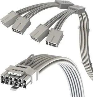 LINKUP - AVA PCIE 5.0 4 x 8Pin to 12VHPWR (16Pin / 12+4) 16AWG Sleeved High Current Power Cable Extension for RTX4000 - PCIE 4.0 PSU - 40cm (White) - Compatible with All RTX4000 and RTX3000 FE GPUs