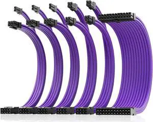 AsiaHorse Power Supply Sleeved Cable, 16AWG PSU Cables Internal Power Supplies Extension Cables 1x24Pin/2x4+4 EPS/3x6+2 PCI-E, 30cm Length with Comb (PUEPLE-6KIT)