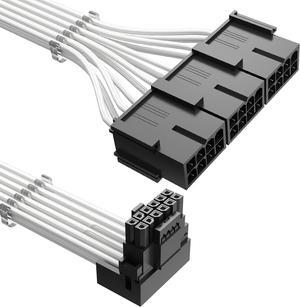 PCI-e 5.0 Cable Extender 90 Degree Angle, 12VHPWR Connector 16Pin(12+4) Male to 3x8Pin Female 16AWG Sleeved Power Extension Cord with Cable Combs for RTX 4090/4080/3090Ti (12.6in, White)