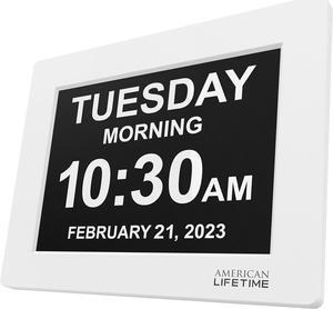 American Lifetime New 2024 Dementia Clock Large Digital Clock for Seniors, Digital Clock Large Display with Custom Alarms, Clock with Day & Date for Elderly, Large Number Digital Clock White