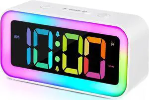Loud Alarm Clock for Bedrooms with Dynamic RGB Night Light,Heavy Sleepers Adults,Dual Alarm,Dimmer,USB Charger,Small Bedside Digital Clock with Led Display for Kids,Teens,Seniors (White)