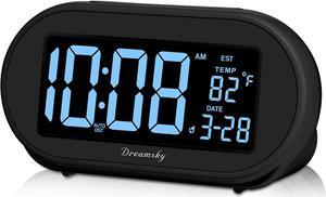 DreamSky Auto Set Alarm Clock for Bedroom, Digital Desk Clock with 0-100% Dimmable Brightness Dimmer, Auto DST, Date, Temperature, USB Ports, Snooze, Electric Bedside Clock Nightstand