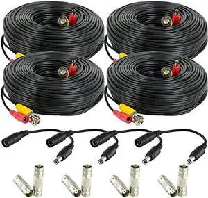 Amcrest 4-Pack 100 Feet Pre-Made All-in-One Siamese BNC Video and Power CCTV Security Camera Cable with Two Female Connectors for 960H & HD-CVI Camera and DVR (SCABLEHD100B-4pack)