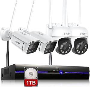 REIGY 3MP WiFi Security Camera System with Floodlight and 1TB Hard Drive Preinstalled, 2K Outdoor Home Surveillance Set 8CH NVR + 4X 1296P IP Cam 2PT, 2-Way Audio Color Night Vision Motion Detection