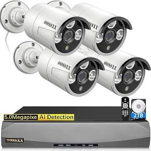(HD 3K 5.0MP & 60 Days Storage) AI Detected POE Security Camera Systems, OOSSXX 8 Channel Outdoor Surveillance Video System, 4pcs IP67 Waterproof Cameras with Audio, 2TB