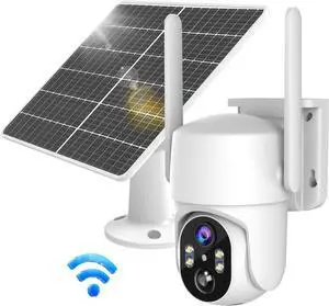 Solar Security Cameras Wireless Outdoor, WiFi Cameras for Home Security Outside, 360 Surveillance Camera with Solar Panel Battery, Color Night Vision, 2-Way Talk, PIR Motion Detection, Cloud Storage