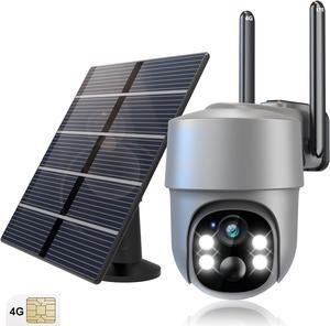 Outdoor Cameras for Home Security - 4G LTE Cellular No WiFi Solar Security Cameras Wireless Outdoor with Floodlight Color Night Vision, PIR Detection Siren, 2 Way Talk - Grey