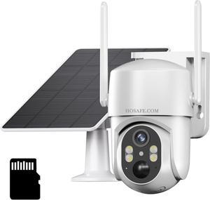 Solar Security Camera Wireless Outdoor, WiFi Cameras for Home Surveillance Battery Powered, 360°PTZ, 2K HD Color Night Vision, 2-Way Audio, PIR Human Detection, SD/Cloud, Phone App Alerts