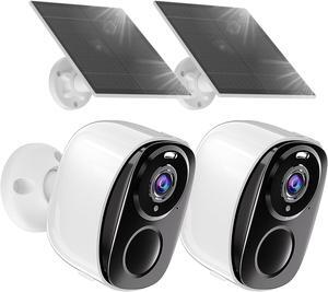 Security Cameras Wireless Outdoor, Battery Powered Security Cameras with IP65 Waterproof, Two-Way Audio, Color Night Vision, No Subscription WiFi Security Camera-2PACK BW4 with Solar Panel (White)