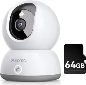 blurams Indoor Security Camera, 2K Pet Camera with 64GB SD Card, Dog Camera with Phone App, Color Night Vision, One-Touch Call, AI Motion Detection, Work with Alexa(2.4GHz ONLY)