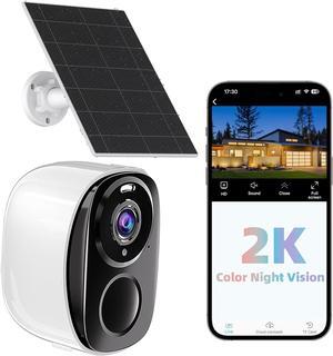 Security Cameras Wireless Outdoor, Battery Powered Security Cameras with IP65 Waterproof, Two-Way Audio, Color Night Vision, No Subscription WiFi Security Camera-1PACK BW4 with Solar Panel (White)