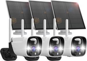 3 Pack 3MP Solar Security Ccameras Wireless Outdoor with Color Night Vision, No Monthly Fee Outdoor Surveillance Camera Wireless Solar Powered, 2 Way Talk, Compatible with Alexa, AI Detection, IP65