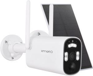 xmartO 4MP QHD Wire-Free Solar-Powered Home Security Camera Wireless Outdoor/Indoor (Eternal Solar Power, AI Motion Detection,Spot Lights and Siren,SD, NVR or Cloud Storage)