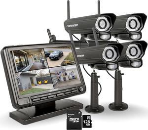 Defender PHOENIXM2 Non-WiFi Plug-in Power Security System with 4 Cameras, 7 inch LCD Display Monitor + 2 Year Warranty & 1 Extra 128GB SD Card