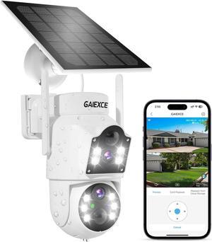 Solar Security Cameras Wireless Outdoor,Dual Lens 100% Wire-Free Battery Powered Camera, Pan Tilt, 4MP Color Night Vision, PIR Motion Detection, Spotlight/Siren Alarm, 2-Way Talk, Only 2.4G WiFi