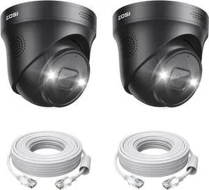 ZOSI 2PK 4K PoE IP Security Camera with Ethernet Cables,Person/Vehicle Detection,Night Vision,Sound & Light Alarm,2 Way Audio,8MP Weatherproof Outdoor Dome Camera Only Compatible 4K POE NVR
