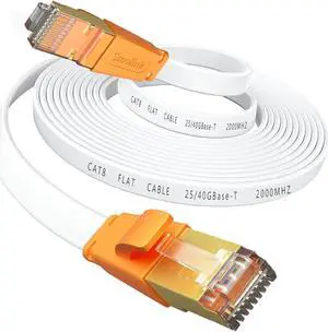 Smolink Ethernet Cable 20 FT, Cat 8 Ethernet Cable 2000Mhz 40Gbps, Internet Cable Professional Flat LAN Cable SFTP Patch Cord with Gold Plated RJ45 Connector for Router Modem, White