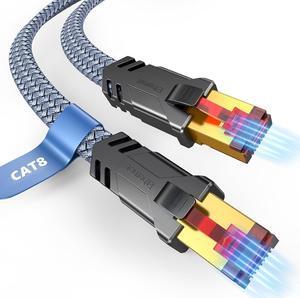 Snowkids Cat 8 Ethernet Cable 15 FT, Strong Signal, High Speed 40Gbps 2000Mhz, Network Cord with RJ45 Internet Connector for TV/Printer/Computer/Modem/Router/PS3/4/5, Braided Flat LAN Cable 15FT Grey