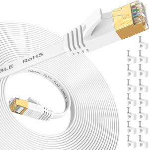 Cat 7 Ethernet Cable 30 ft, High Speed Internet Network Cable with Gold Plated RJ45 Connector, Shielded Flat Patch Cord LAN Wire for Modem, Switch, faster than Cat5e/Cat5/Cat6/Cat6e- 30 feet