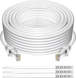 Cat 6 Ethernet Cable 50 ft-White, High Speed Internet Cable (6 Colors for Selection) Support POE Gigabit Cat6 Cat 5e Cat 5 Cable Long Flexible Network Cable RJ45 Patch Cord+15 Ties
