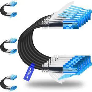 Cat6a Ethernet Cable - 0.5ft (24-Pack), 10Gbps Data Center Patch Cable, Black