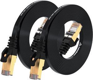 Cat 7 Shielded Ethernet Cable 8ft 2pack (Highest Speed Cable) Cat7 Black Flat Internet Network Cables, for Modem, Router, LAN, Computer - Compatible with Cat 5e, Cat 6 Network