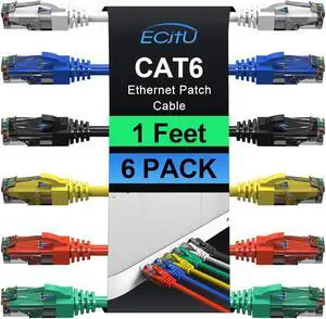 Cat6 Patch Cables 1 Foot (6 Pack), Cat 6 Ethernet Cable, 24AWG CCA Cord, UTP Network, Internet Cable, Compatible for PC, Laptop, Routers, Switches, Servers, Printers, RJ45 LAN with 25 Cable Ties - 1FT Cat6 Patch Cables 1 Foot (6 Pack), Cat 6 Ethernet Cable, 24AWG CCA Cord, UTP Network, Internet Cable, Compatible for PC, Laptop, Routers, Switches, Servers, Printers, RJ45 LAN with 25 Cable Ties - 1FT