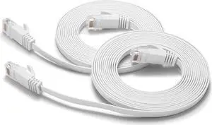 BUSOHE Cat6 Ethernet Cable 6FT 2Pack White, Cat-6 Flat RJ45 Computer Internet LAN Network Ethernet Patch Cable Cord - 6 Feet