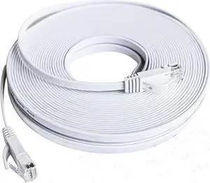 Cat 6 Ethernet Cable 50 ft, Solid Flat Internet Cords, Network LAN Patch Cables, Faster Than CAT5E/Cat5, White Slim Cat6 High Speed Computer Wire with Snagless Rj45 Connector for Router, Modem