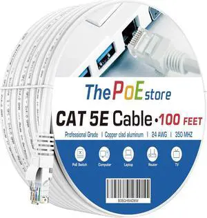 100 ft Cat 5 Ethernet CableCat5e Internet Network LAN Cables350MHz RJ45 Gigabit White Snagless Patch Cordfor PC, Server, Router, Modem, TV, PS5 Ethernet Device