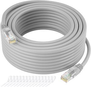Cat5e Ethernet Cable 25 FT, Long Cat 5e Internet Cable, Grey Snagless Patch Cord, Flexible, Network, LAN, PoE, Standard RJ45 Connector for PC, Server, Router, Modem, TV, PS5 - with 15 Cable Ties