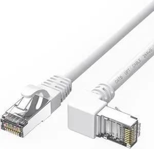 90 Degree CAT6 Ethernet Cable Right Angle Upward Angled White 3ft,RJ45 LAN Gigabit Network Cord Cat 6 90 Degree Adapter,Bandwidth up to 250MHz 1Gbps