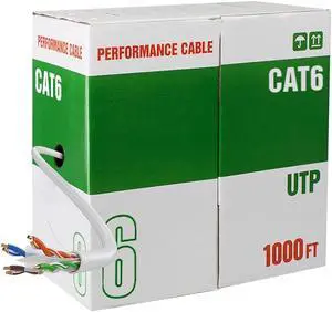 Cat6 Ethernet Cable 1000ft,CCA 10Gbps High Speed Cat 6 Ethernet Cable,23AWG Solid 4-Pair Cat6 CCA wire,550MHZ,CMX,UL Listed,Unshielded UTP,Network Internet Cat 6 Bulk Ethernet Cable With Easy Pull Box
