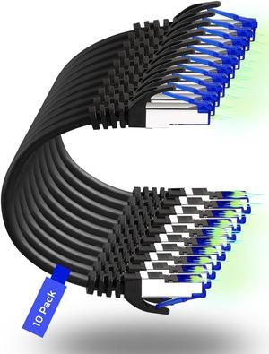 Patch Cables Cat8 0.5ft 10 Pack Slim, Cat8 Ethernet Patch Cable 40G Support, Snagless Cat 8 Patch Cable for Patch Panel to Switch, Flexiable Cat 8 Ethernet Cable Datacenter with Gold Plated