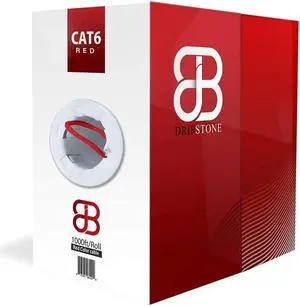 DRIPSTONE CAT6 1000ft Solid UTP 23AWG Ethernet Cable 550Mhz Network LAN RJ45 CCA Wire 1000 ft Easy Pull Box CAT 6 (Red)