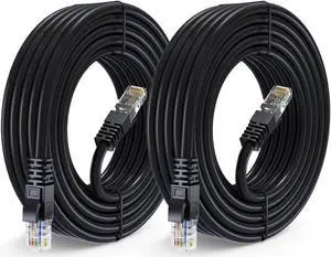 Maximm Cat 6 Ethernet Cable 25 ft (2-Pack) - High-Speed LAN Cable, Internet Cable, Patch Cable, and Network Cable - UTP, 10Gbps, 550MHz Ethernet Cord - Black