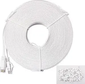 REXUS Cat 6 White Flat Shielded Ethernet Network Cable (65 FT), High Speed 10Gbps LAN Wires Internet Patch Cable with RJ45 Connector Faster Than Cat5/Cat5e (C6F200B)