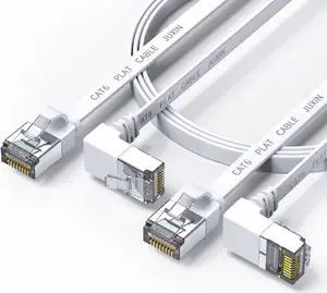 2Pack Cat 6 Ethernet Cable 90 Degree Rightangle Cat6 Ethernet Patch Cable-20ft, High Speed Flat CAT6 Gigabit Internet Network LAN Patch Cords- White(UP+Down) Angle